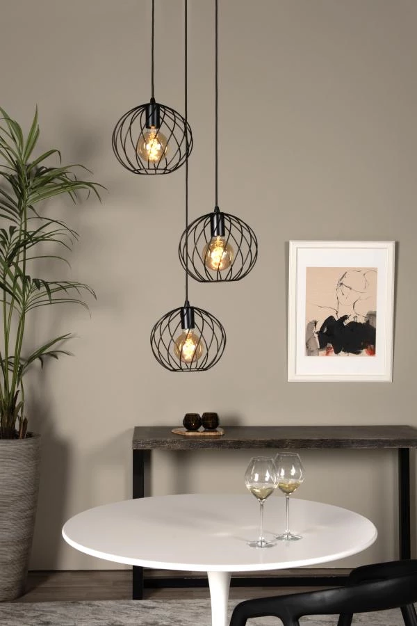 Lucide DANZA - Pendant light - Ø 50 cm - 3xE27 - Black - atmosphere 1